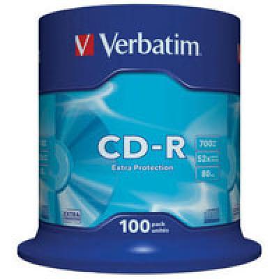 Диск CD-R Verbatim 700Mb 52x (43411) CakeBox Extra 100шт