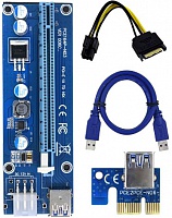 Райзер Dynamode PCI-E x1 to 16x 60cm USB 3.0 Cable SATA to 6Pin Power v.006C Blue