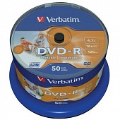 Диск DVD-R Verbatim 4.7Gb 16x (43649) CakeBox Printable 50шт