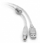 Кабель USB 2.0 AM/BM Cablexpert (CCF-USB2-AMBM-TR-2M) 2.0m ферритовый фильтр, прозрачный