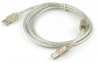 Кабель USB 2.0 AM/BM Cablexpert (CCF-USB2-AMBM-TR-6) 1.8m ферритовый фильтр, прозрачный