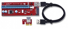 Райзер Dynamode PCI-E x1 to 16x 60cm USB 3.0 Cable 15Pin SATA Power v.007S Red